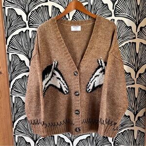 Women’s Viral Old Navy Brown Horse Pattern Cardigan Sweater